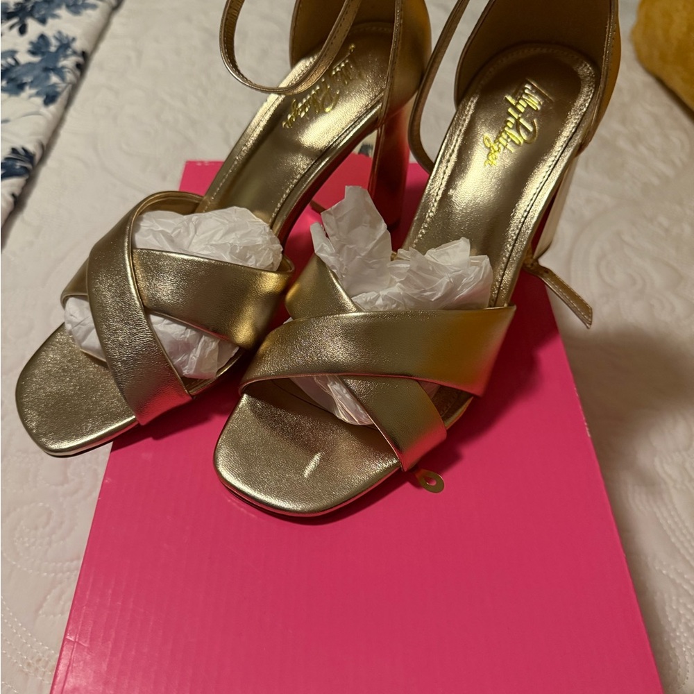 Lilly Pulitzer Gold Heels for a Glamorous Look. New in box